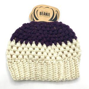 Puff Stitch Messy Bun Beanie | Handmade Crochet Hat